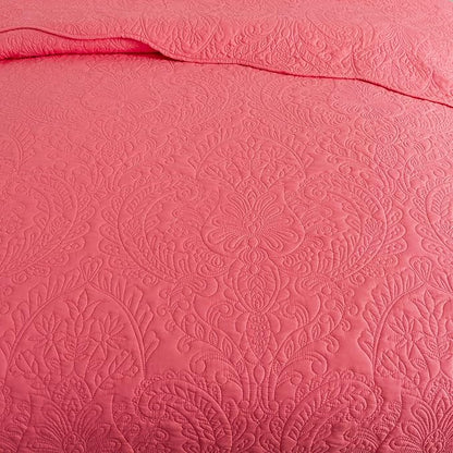HoneiLife Quilt Sets King Size - Microfiber Bedspreads for King Bed, 3-Piece Lightweight Coverlets, Retro Bedlinen Sets, King Quilt Bedding Set All Season Use-Sugar Coral