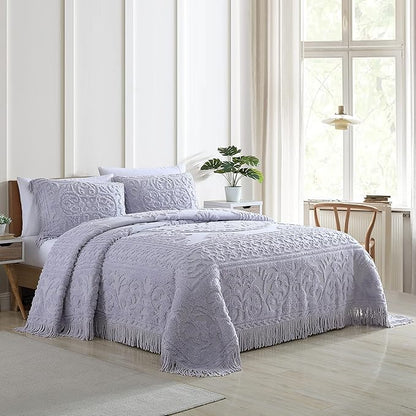 Beatrice Home Fashions Medallion Chenille Bedspread, Standard Sham, Lavender