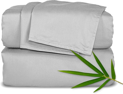 Pure Bamboo Twin Sheets, Genuine 100% Organic Viscose Derived from Bamboo Bed Sheet Set, Luxuriously Soft & Cooling, Double Stitching, 2 Year Quality Promise (Twin, Silver Pearl)