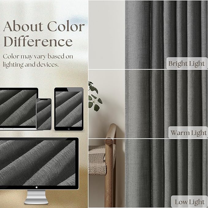 Dark Gray Linen Pinch Pleated Curtains 96 Inches Long for Living Room Pleated Drapes Back Tab Thick Linen Textured Modern Farmhouse Neutral Charcoal Slate Grey 96 Inch Curtain for Dining Bedroom