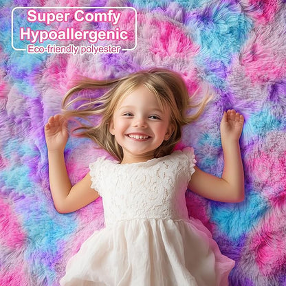 PAGISOFE Rainbow Purple Rugs for Girls Bedoom 5x7 Ft, Fluffy Cute Colorful Pastel Princess Carpet for Living-Room Kids Nursery, Ultra Soft Dorm Rug for Room Decor Aesthetic,Hot Pink Bedroom Decor