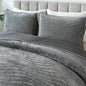 HoneiLife Velvet Quilt Sets King - Lightweight Bedspreads 3-Pieces, Stripe Coverlets Rustic Bed Cover King Quilt Bedding Sets for All Season Use, Grey