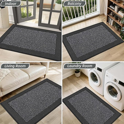 BEQHAUSE Indoor Door Mat 24" x 36", Dirt Trapper Door Mats Non-Slip Entryway Rugs Washable, Resist Dirt Absorbent Welcome Mat, Low Profile Floor Mats for Front Back Door and Entryway, Charcoal