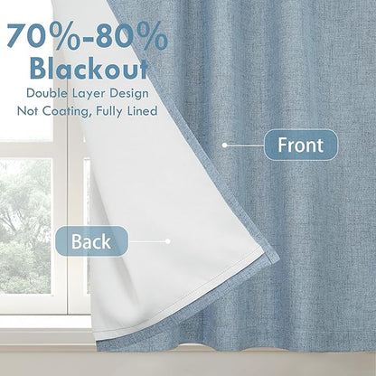 DriftAway Double Layer Linen Blackout Tie Up Curtains Thermal Insulated Fully Lined Balloon Roman Shade Bathroom Window Adjustable Rod Pocket for Small Window 45 Inch by 63 Inch Dusty Blue
