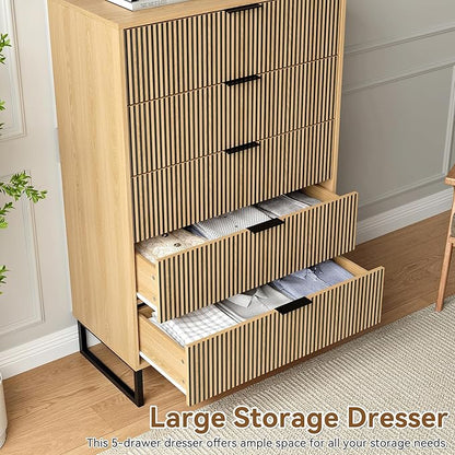 5 Drawers Dresser, 49.2’’ Tall Modern Chest of Drawers for Bedroom, Large Closet Dressers with Drawers, Wooden Drawer Dresser for Bedroom, Living Room, Hallway