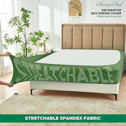 Biscaynebay Decorative Box Spring Cover Queen Size, Sage Luxurious Jersey Knitting Stretchy Wrap Around 4 Sides Bed Skirt for Home/Hotels, Easy Fit Wrinkle & Fade Free Machine Washable