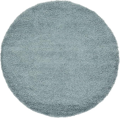 Unique Loom Solid Shag Collection Area Rug (6' 1" Round, Light Slate Blue)
