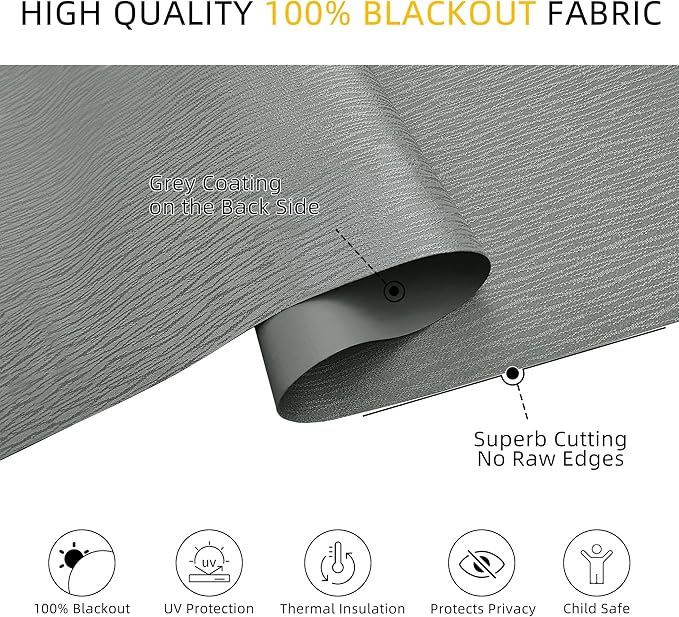 ChrisDowa Cordless Blackout Roller Shades for Windows, Striped Free-Stop Window Blinds with Privacy, Thermal Insulated Window Shades for Home, Office and Door. Grey, 40" W x 72" H