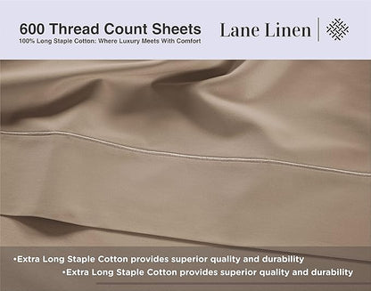 LANE LINEN 600 Thread Count 100% Cotton Sheets California King Size, Machine Washable Fully Elasticized Sofy & Comfy Low Pilling Cal Kings Sheets, Fade Resistant, Reinforced Fitted Pockets- Taupe