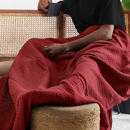 Salt Earth 100% Cotton Throw Blanket, King, 106"X92" Waffle Throws for Home, Bedrooms, Outdoor Couch & Office Couch, Modern & Cozy Room Decor Blankets, Lightweight All Season Western Blanket(Red)