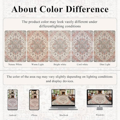 8x10 Area Rugs for Living Room Ultra-Soft Washable Rug Vintage Distressed Boho Area Rug, Non-Slip Low Pile Stain Resistant Carpet for Bedroom Dining Room Kitchen Office