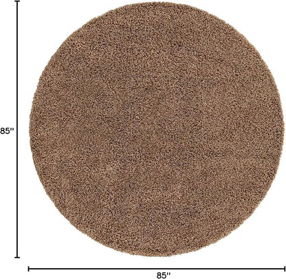 Unique Loom Solid Shag Collection Area Rug (7' 1" Round, Sandy Brown)