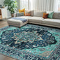 Area Rugs 7'x10' Washable Non-Slip, Floral Vintage Distress Print Pattern Medallion Carpet for Living Room Bedroom Dining Room, Teal Green Lake Blue Turquoise