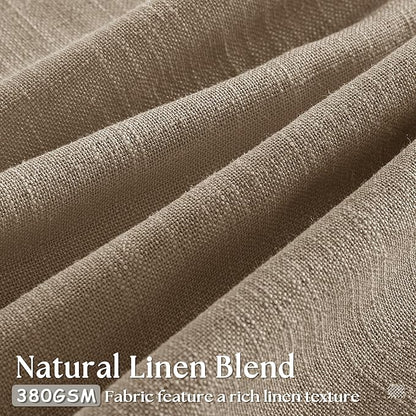 Pleated Linen Curtains 96 Inches Long for Living Room 2 Panel Set Semi Sheer Light Filtering Pinch Pleat with Rings Hooks Drapes Boho Farmhouse Rustic Light Brown Tan Latte Curtain Bedroom Window