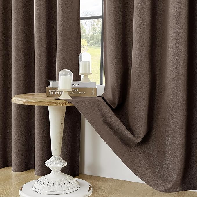 ChrisDowa 100% Blackout Brown Solid Curtains 108 Inches Long 2 Panels for Bedroom Living Room,Farmhouse Room Darkening Thermal Insulated Soundproof Grommet Top Window Treatment Drapes,52x108