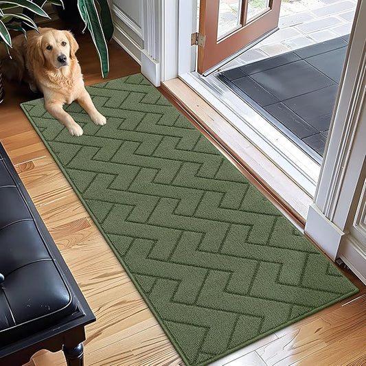 hicorfe Indoor Doormat,Front Back Door Mat Rubber Backing Non Slip Door Mats 20"x59" Absorbent Resist Dirt Entrance Doormat Inside Floor Mats Entryway Washable Low-Profile for Patio,Garden(Green)