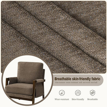 Dark Brown Accent Chairs for Living Room Set of 2, Modern Arm Chairs for Bedroom, Wooden Upholstered Mid Century Accent Chairs, Fabric