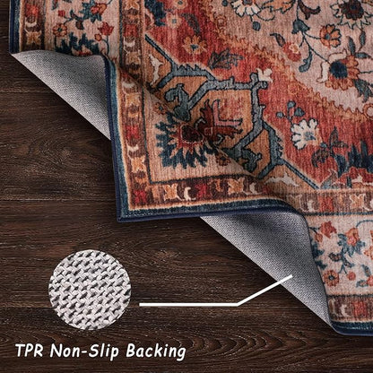 vivorug 8x10 Area Rugs for Living Room, Non-Slip Backing Washable Rug 8x10, Beige Large Area Rug Soft Carpet for Bedroom Dining Room, Vintage, Easy Clean, Durable, Low Pile Rug Under Table