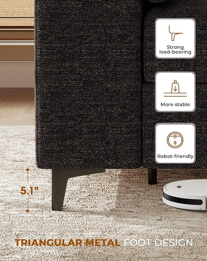 88.97" Modern Sofa Couch for Living Room, Deep Seat Sofa with 8”Cushion, Comfy 2-Seater Chenille Loveseat Sofa with Convertible Armrest, Removable Sofa Cover, High Leg (Dark Gray)