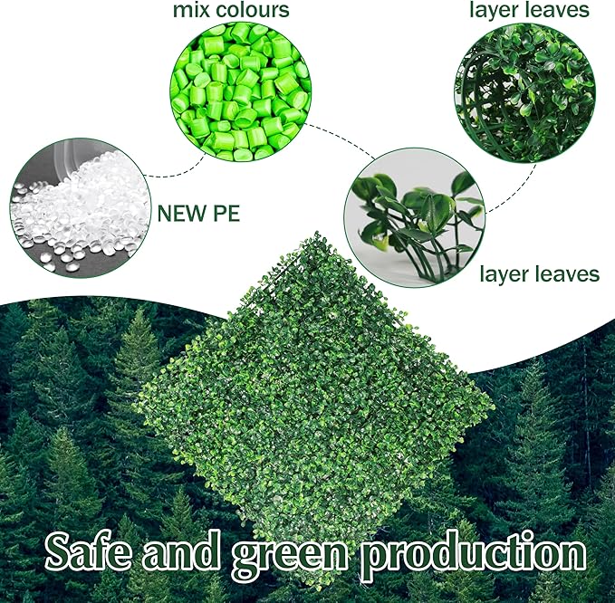 Ogrmar 12 PCS 20"x 20" Artificial Boxwood Panels Topiary Hedge Plant, Privacy Hedge Screen Sun Protected Suitable for Outdoor, Indoor, Garden, Fence, Backyard and Decor (12, 20"x 20")