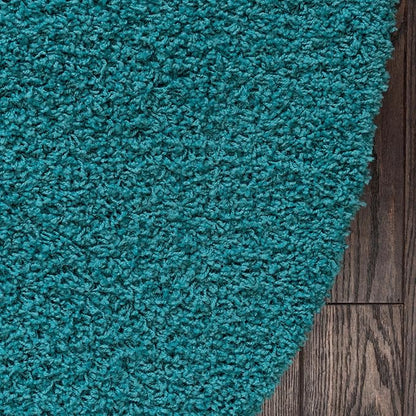 Unique Loom Solid Shag Collection Area Rug (7' 1" Round, Deep Aqua Blue)