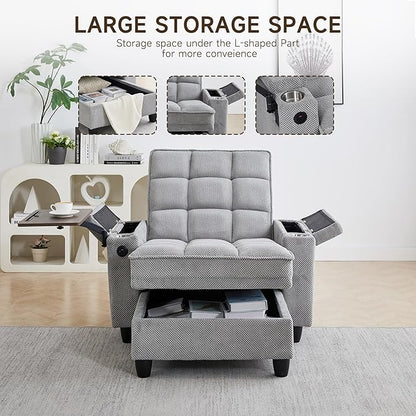 41.7" Oversized Chaise Lounge Chair Indoor, Boucle Upholstered Sofa Bed with Adjustable Backrest, Deep Seat Reading Chair, Sofas Couches for Living Room, Storage, Cup Holders & 360° Swivel Side Table | Oversized chaise, Indoor lounge chair, Convertible...