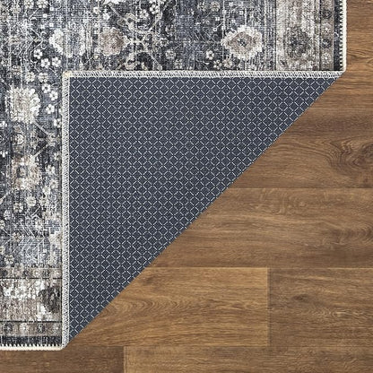 Bloom Rugs Washable Non-Slip 2' x 3' Rug - Black/Brown Traditional Oriental Area Rug for Living Room, Bedroom, Dining Room, and Kitchen - Exact Size: 2' x 3'