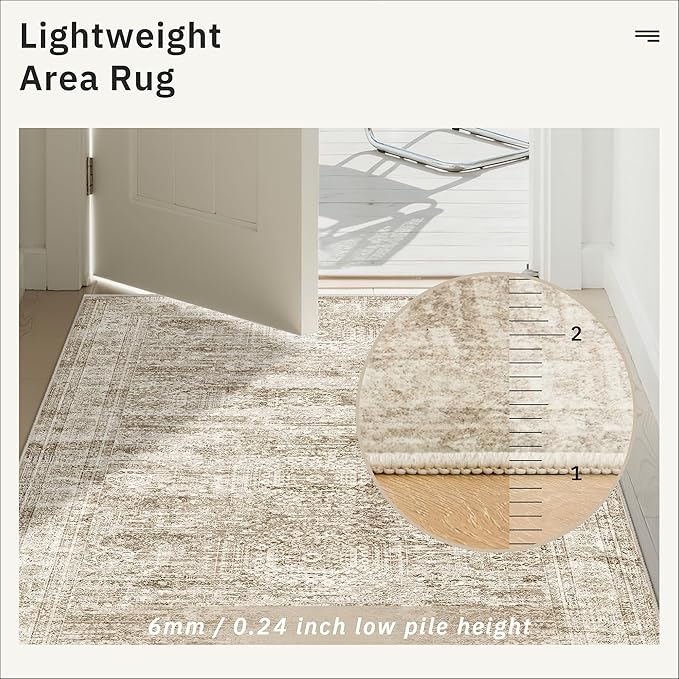 Runner Rug 2'6" x 10' Washable Non-Slip Runner Rugs for Kitchen Bathroom Laundry Room Vintage Ultra Thin Runners for Hallway Entryway Brown