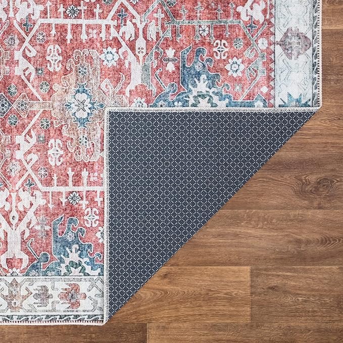 Bloom Rugs Washable Non-Slip 9' x 12' Rug - Red/Blue Traditional Area Rug for Living Room, Bedroom, Dining Room, and Kitchen - Exact Size: 9' x 12'