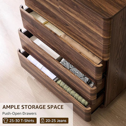 ACCOHOHO 6 Drawer Dresser for Bedroom, 42 Inch Tall Modern Chest of Drawers, Push-to-Open Wood Storgae Organizer with Large Drawers for Bedroom, Living Room, Hallway, Brown