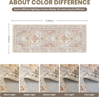 zesthome 2x6 Runner Rug for Hallways, Machine Washable Rug, Non Slip Vintage Low Pile Runners, Stain Resistant Runners for Entryway, Kitchen, Bathroom, Laundry Room, Corridor