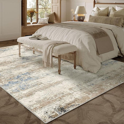 5x7 Area Rug Living Room Bedroom Carpet Washable Abstract Neutral Modern Beige Brown Accent Rug Dining Non Slip Low Pile Soft Thin Indoor Office Floor Throw Kitchen Contemporary