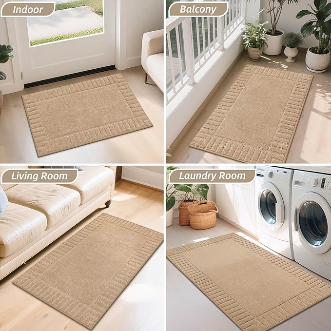 BEQHAUSE Door-Mat Non-Slip Front Doormat Low-Profile Entrance Mats for Front Door Entry Resist Dirt Washable Doormat Absorbent Entryway Door Mat,Taupe,32"x48"