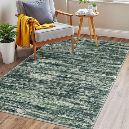 3x5 Modern Abstract Area Rug for Entryway, Dark Green Super Soft Washable Rug with Non-Slip, Low-Pile Door Mat Indoor for Living Room Bedroom, Carpet with Non-Shedding