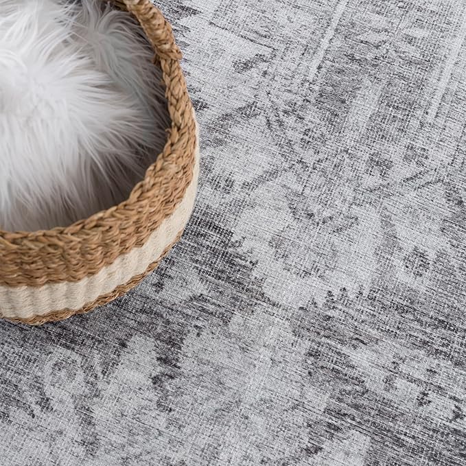 Bloom Rugs Washable 6' x 9' Rug - Ivory/Silver Gray Traditional Area Rug for Living Room, Bedroom, Dining Room, and Kitchen - Exact Size: 6' x 9'