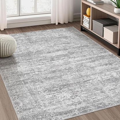 Area Rug Living Room Rugs - 6x9 Abstract Large Soft Indoor Washable Rug Neutral Modern Low Pile Carpet for Bedroom Dining Room Farmhouse Home Office - Vintage Grey