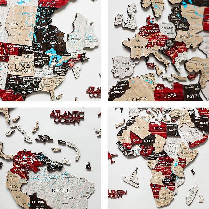 Handmade 3D Wood World Map Wall Art Large Wall Decor Track Your World Travels - Special for Home, Kitchen and Office (Medium, Urban)