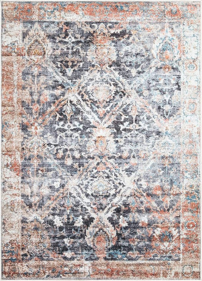 Bloom Rugs Washable Non-Slip 6' x 9' Rug - Orange/Black Traditional Area Rug for Living Room, Bedroom, Dining Room, and Kitchen - Exact Size: 6' x 9'