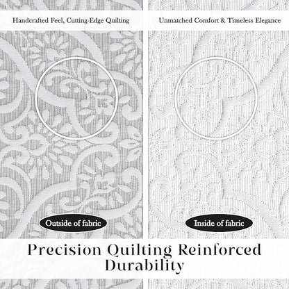 Superior 3 Piece Bedspread Set, Home Bed Decor, Decorative Bed Spread, 2 Pillow Shams, Medium Weight Blanket, Floral Matelasse Coverlet, Bedding Essentials, Enzy Collection, Queen, Silver