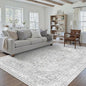 Grey 6x9 Area Rug Washable Vintage Carpet for Living Room Bedroom Large Soft Retro Floral Low Pile Thin Indoor Rug Non Slip Central Medallion Floor Cover for Dining Room Office