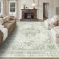 9x12 Vintage Washable Area Rugs Boho Medallion Large Distressed Retro Accent Carpet Floral Non-Slip Soft Low Pile Indoor Throw Rug for Living Room Bedroom Dining Room Office Kitchen, Green