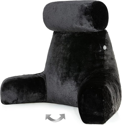 Husband Pillow Medium Limited Baby Black Panther Backrest, 2-Tone Reversible Double Sided Fabulous Faux Fur Reading & Bed Rest Pillow with Arms & Neck Roll, Adjustable Memory Foam - Extremely Comfy