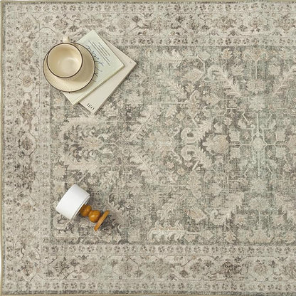 Brown 8x10 Area Rug Vintage Washable Living Room Carpet Non Slip Bedroom Indoor Office Low Pile Large Traditional Distressed Retro Accent Rug for Dining Room Bathroom Kitchen