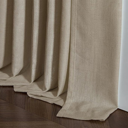 Neutral Pinch Pleated 96 Inch Curtains 2 Panels Set for Windows Flax Linen Textured Drapes Pinch Pleat Back Tab Privacy Light Filtering Greige Curtain Drape with Hooks Rings for Living Room Bedroom