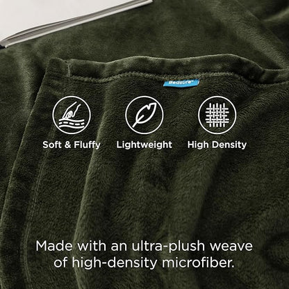Bedsure GentleSoft Fleece Throw XL Blanket Olive Green - 300GSM Soft Lightweight Plush Cozy Blankets for Bed, Sofa, Couch, Travel, Camping, 50x70 inches
