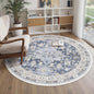 zesthome Washable Round Rug - 5ft Ultra-Thin Circle Area Rugs, Vintage Non-Slip Low Pile Rug for Living Room, Stain Resistant Rug for Bedroom, Entryway, Kitchen, Nursery
