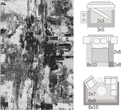 Area Rugs 8x10, Modern Abstract Machine Washable Rugs for Living Room Thin Carpet Indoor Floor Non-Shedding Carpets for Bedroom Dining Room Farmhouse Home Office | Black White