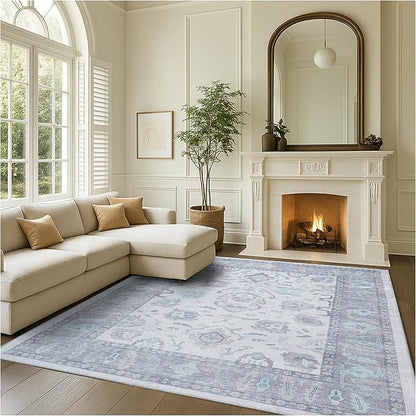 Fame Rugs Gray Modern Oushak Rug 5x7, Washable Vintage Turkish Colorful Oriental Antique Inspired Area Rugs, Luxury Living Room Bedroom (384GB, 5' x 7')