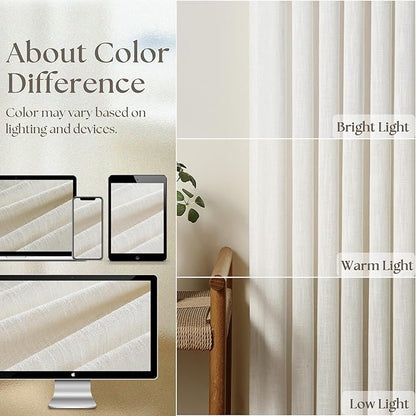 Pinch Pleated Extra Wide Curtain Panels 96 Inches Long 70 Wide Linen Curtain for Patio Sliding Glass Door Semi Sheer Cream Hooks Rings Privacy 96 Inch Length for Living Room 70x96 1 Panel