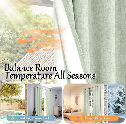 Sage Green Blackout Curtains for Bedroom - Linen Curtains 72 Inch Length Thermal Insulated Privacy Burlap Boho Window Drapes for Living Room Scandi Farmhouse Dining, 2 Panels, Each 52" Wide